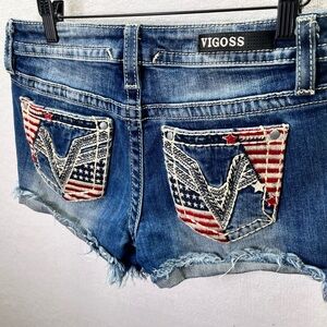 Vigoss Denim USA Cutoff Jean Shorts Womens 6 Heritage Fit Blue Stretch 2166